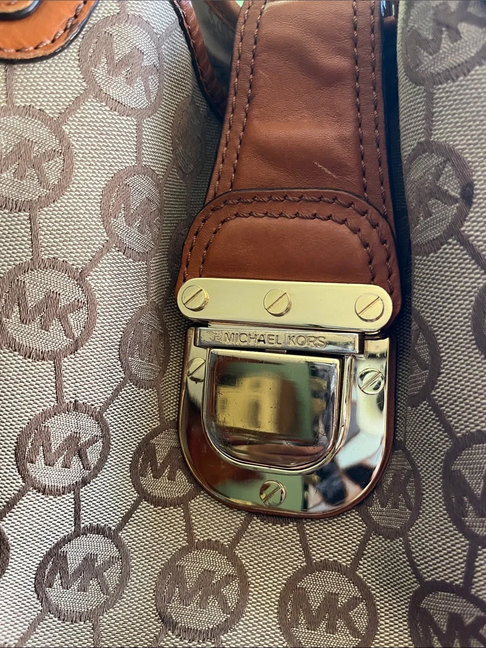 Michael Kors Tan Brown Signature Logo Shoulder Bag